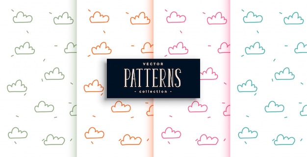Doodle bonito estilo nuvens conjunto de padrões de quatro
