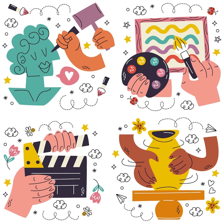 Vetor grátis doodle coleção de adesivos de arte desenhada à mão