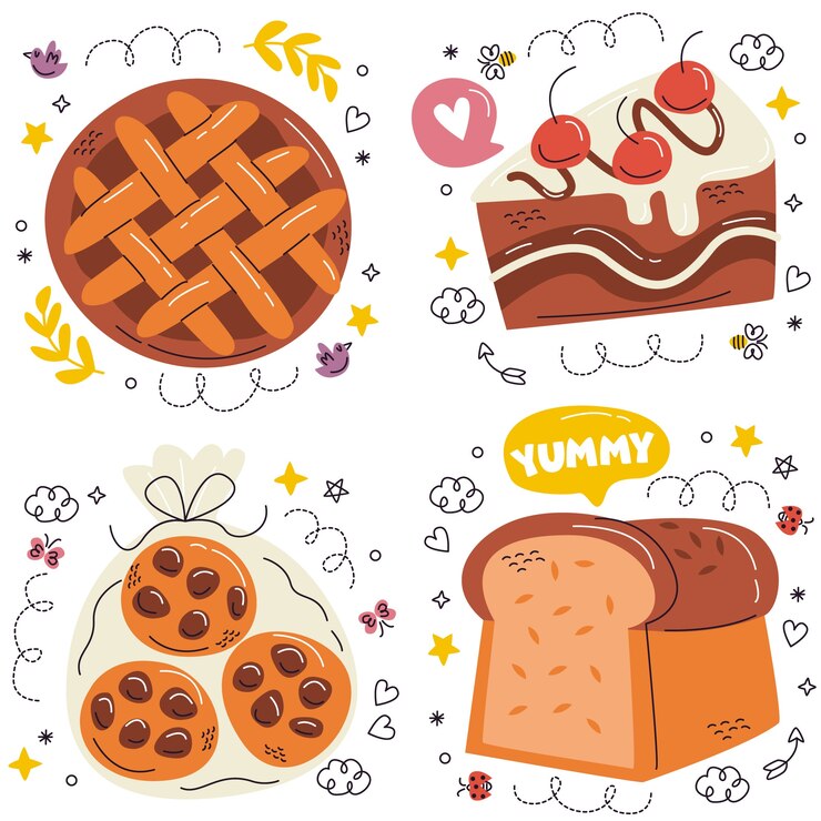 Doodle coleção de adesivos de padaria