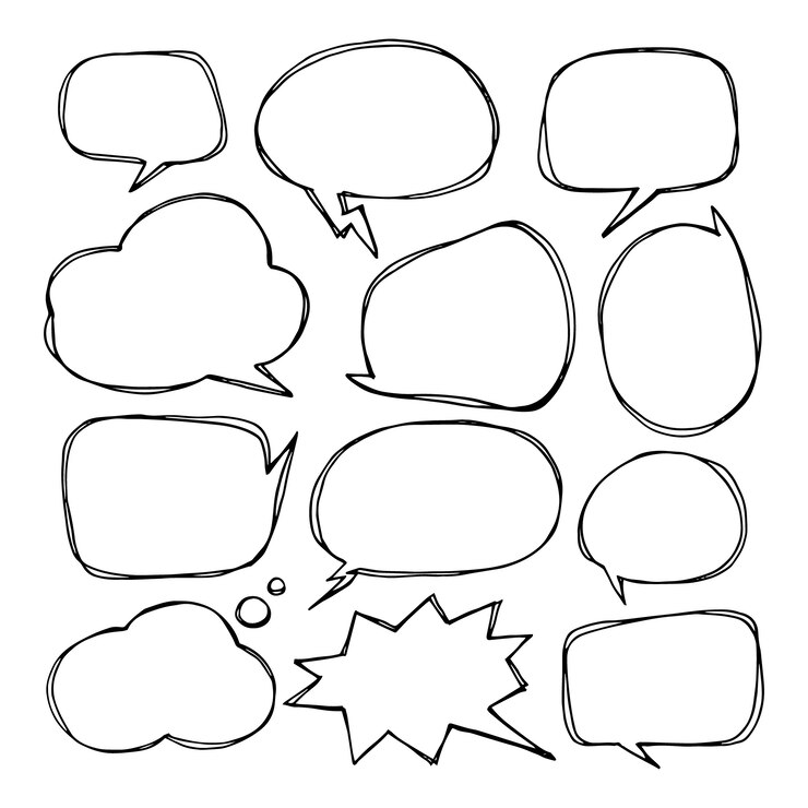 Vetor grátis doodle coleção de desenhos de bolhas de fala desenhadas à mão