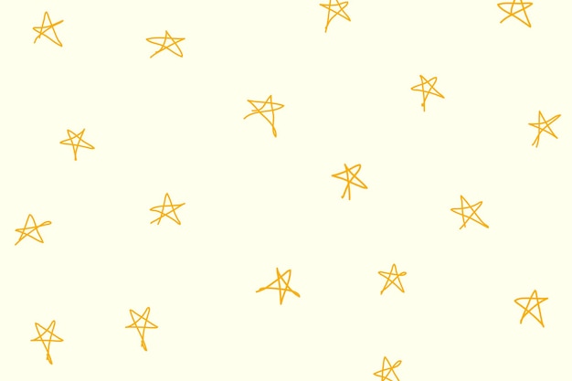 Doodle de fundo, vetor de design de padrão de estrela amarela