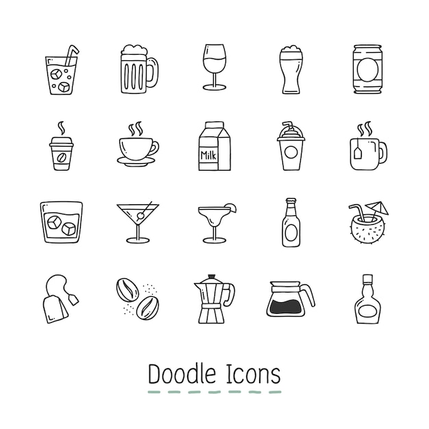Doodle drinks icons.