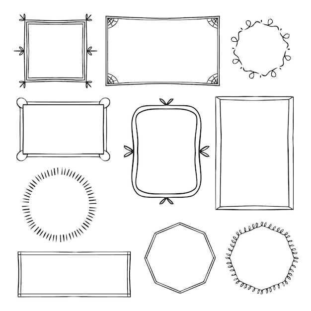 Doodle frame ornament coleção estilo desenhado à mão