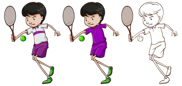 Vetor grátis doodle personagem para ilustração masculina de jogador de tenis
