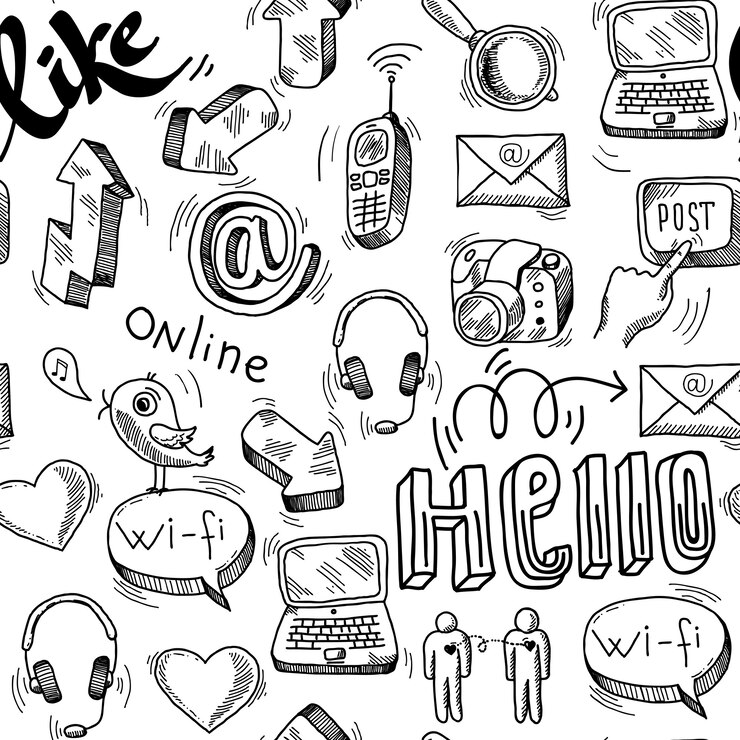 Vetor grátis doodle sem costura de fundo de mídia social