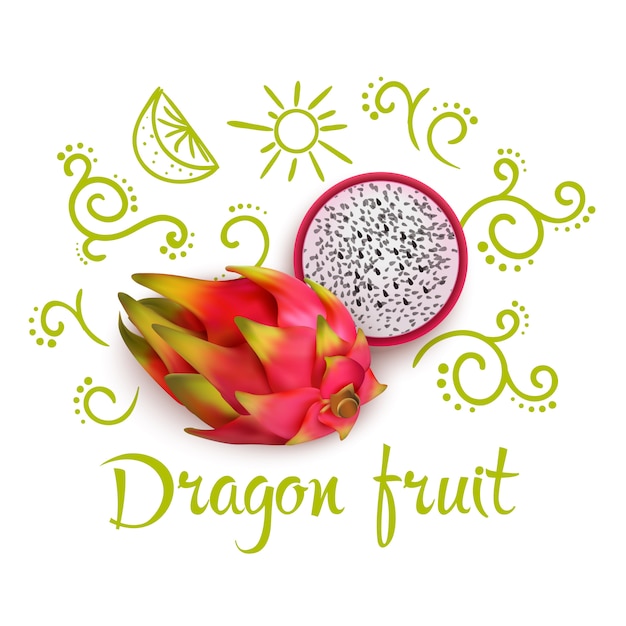 Vetor grátis doodles around dragon fruit