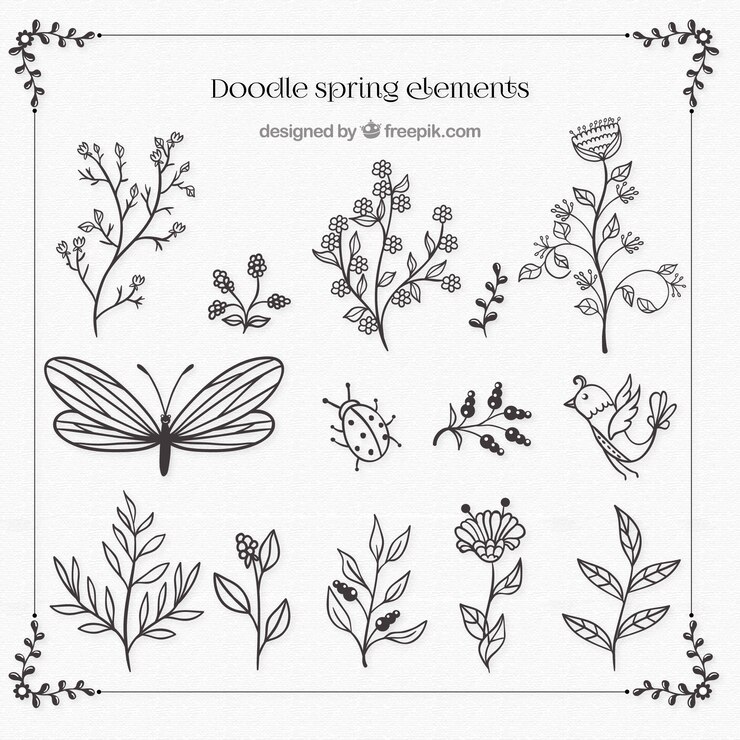 Vetor grátis doodles primavera animais e elementos