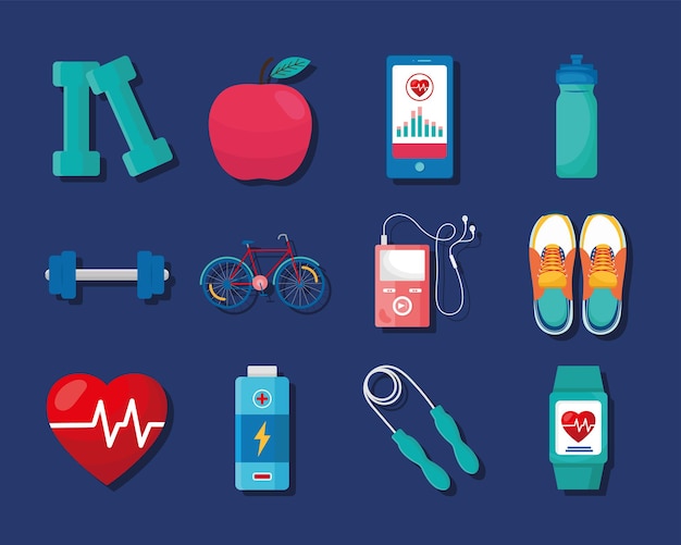 Doze ícones de aplicativos de saúde