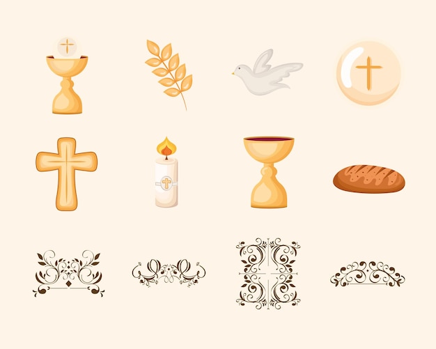 Vetor grátis doze ícones de primeira comunhão