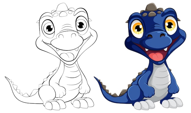 Dragões de desenho animado alegres antes e depois