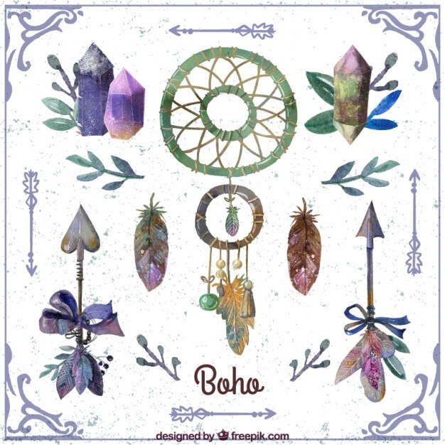 Vetor grátis dreamcatcher aguarela com elementos boho
