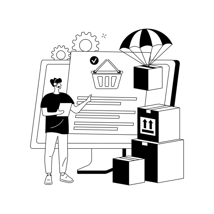Vetor grátis dropshipper recebe ilustração vetorial de conceito abstrato de pedido gerenciamento da cadeia de suprimentos marketing de envio de gota detalhes de envio receber e transferir ordem de compra on-line metáfora abstrata