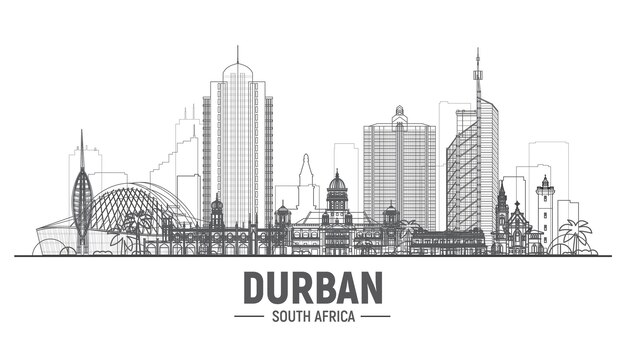 Durban South Africaline skyline com um panorama no fundo branco Ilustração vetorial de acidente vascular cerebral Conceito de viagens de negócios e turismo com edifícios modernos Imagem para banner ou site