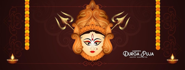 Vetor grátis durga puja e happy navratri festival elegante design de banner de celebração