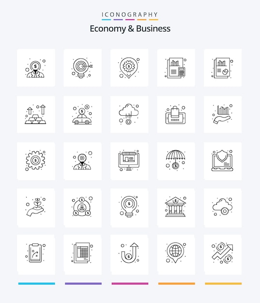 Economia criativa e negócios 25 Pacote de ícones OutLine, como contabilidade de documentos de acessibilidade de finanças de documentos