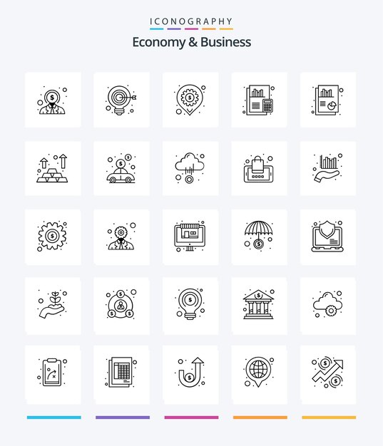 Economia criativa e negócios 25 Pacote de ícones OutLine, como contabilidade de documentos de acessibilidade de finanças de documentos
