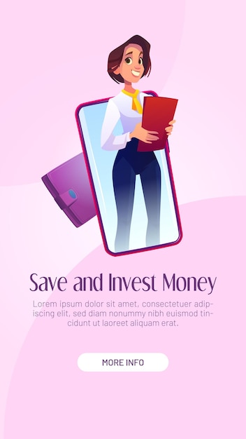 Vetor grátis economize e invista dinheiro banner web de desenho animado, página
