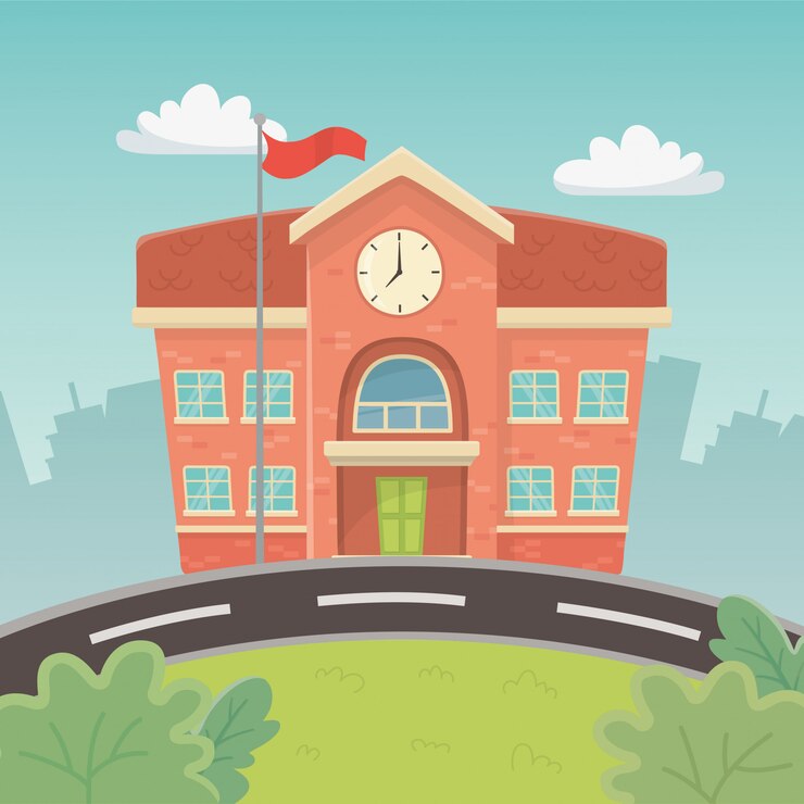 Vetor grátis edifício da escola na cena