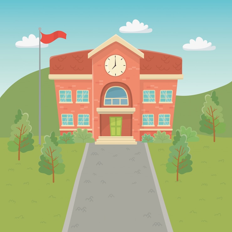 Vetor grátis edifício da escola na cena