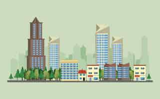 Vetor grátis edifícios urbanos com paisagem urbana