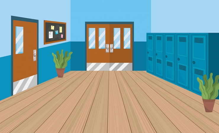 Vetor grátis educação escolar com armários e salas de aula com noteboard