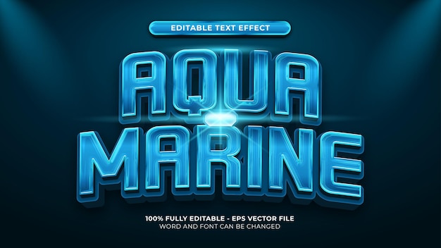 Efeito de estilo de texto editável de tema 3d aqua azul brilhante cromo