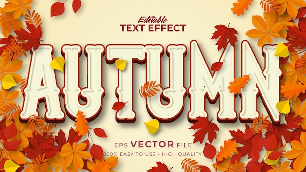 Efeito de estilo de texto editável - texto de outono com ilustração de folhas de bordo