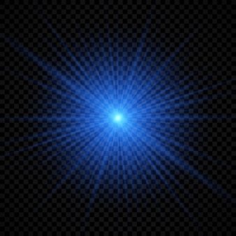 Efeito de luz de reflexos de lente. efeitos de starburst de luzes brilhantes azuis com brilhos em um fundo transparente. ilustração vetorial