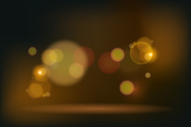 Efeito de luzes douradas bokeh em fundo escuro