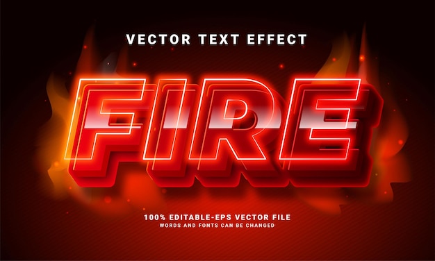 Efeito de texto 3d de fogo. efeito de estilo de texto editável com tema de luz vermelha, adequado para necessidades de tema de fogo. Vetor Premium