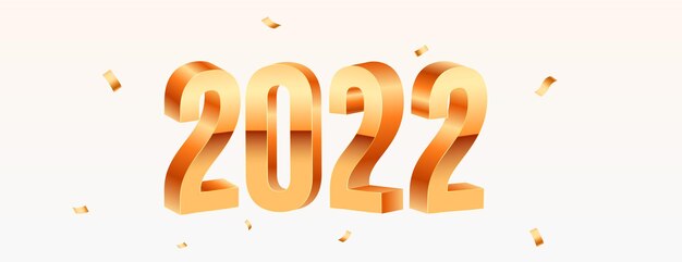 Efeito de texto 3D dourado brilhante de ano novo de 2022 com confete