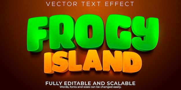 Efeito de texto cartoon frogy island, estilo de texto engraçado e cômico editável