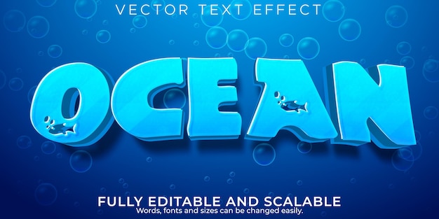 Vetor grátis efeito de texto da água do oceano, estilo de texto azul e líquido editável