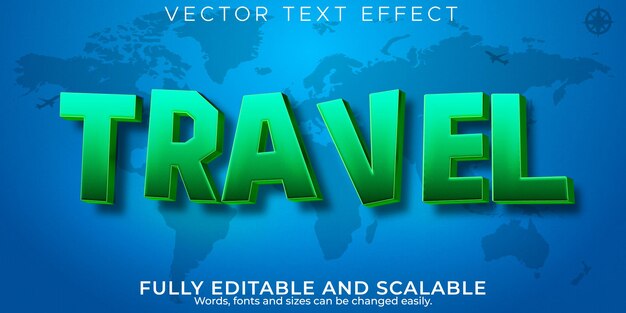 Efeito de texto de aventura de viagem, mundo editável e estilo de texto de viagem