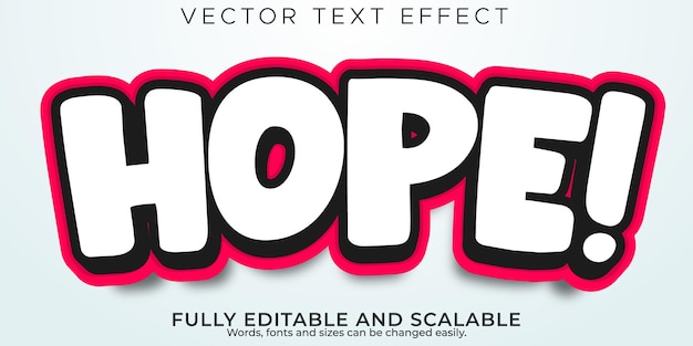 Vetor grátis efeito de texto de desenho animado, esperança editável e estilo de texto de adesivo