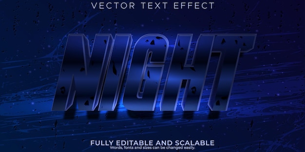 Vetor grátis efeito de texto de filme noturno editável estilo de texto metálico e brilhante
