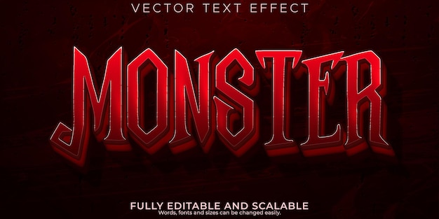 Vetor grátis efeito de texto de monstro editável vermelho e estilo de texto de grito x9