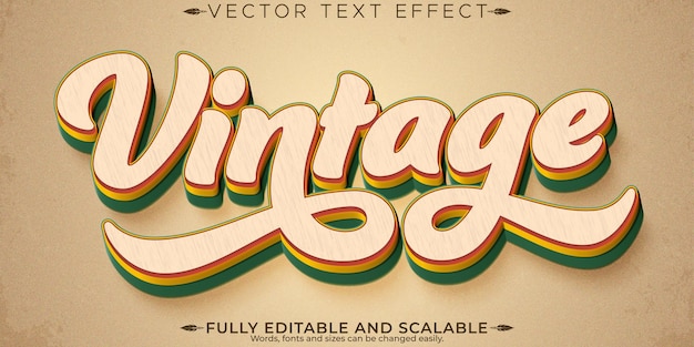 Vetor grátis efeito de texto de nostalgia editável estilo de texto vintage e antigo