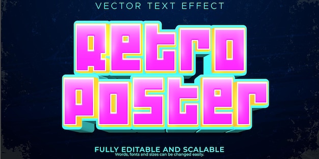 Vetor grátis efeito de texto de pôster retrô editável arcade e estilo de texto de ficção científica
