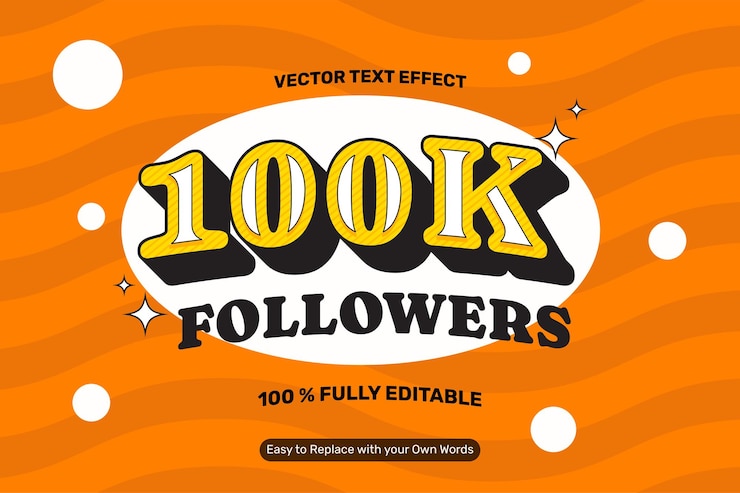 Vetor grátis efeito de texto de seguidor de 100 mil