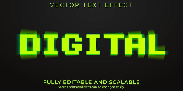 Efeito de texto digital, dados editáveis e estilo de texto analógico