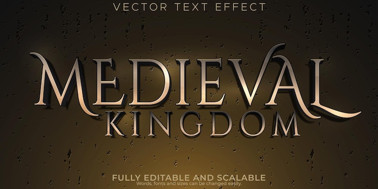 Vetor grátis efeito de texto do reino medieval editável estilo de texto real e rei