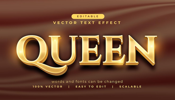 Vetor grátis efeito de texto editável 3d golden queen