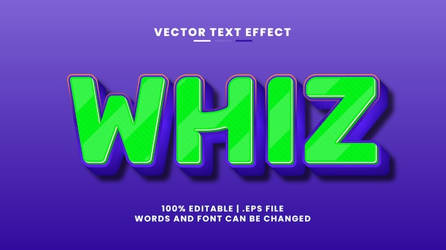 Efeito de texto editável 3d whizz em estilo de desenho animado e de jogo