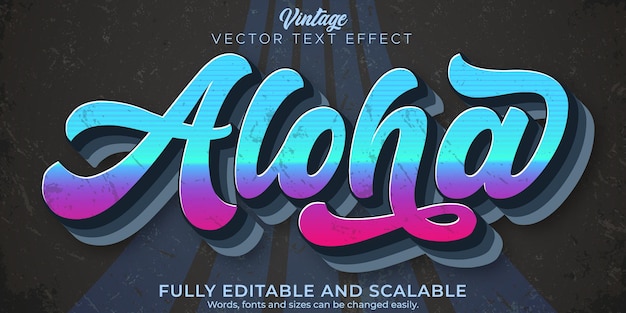 Vetor grátis efeito de texto editável aloha, estilo de fonte 3d vintage e retro