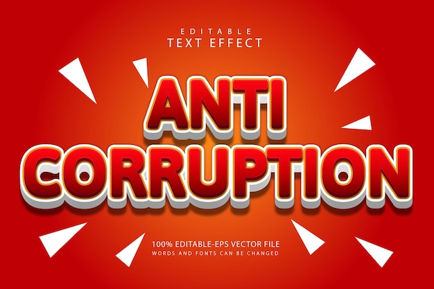 Efeito de texto editável anticorrupção estilo de desenho animado em relevo de 3 dimensões
