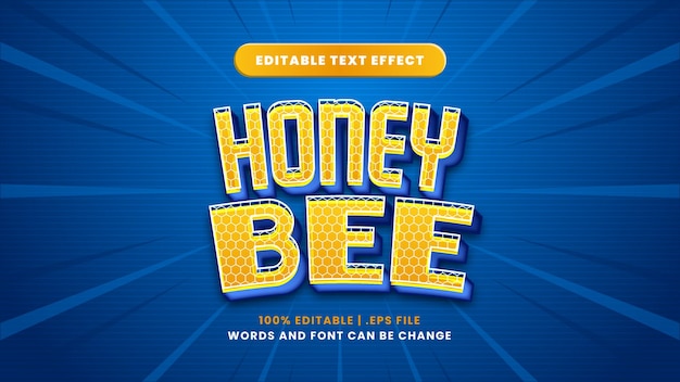 Efeito de texto editável de abelha de mel em estilo 3d moderno