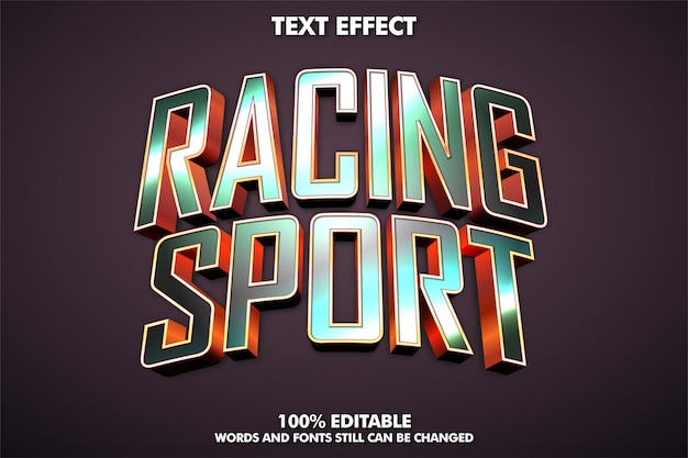 Efeito de texto editável de esporte de corrida efeito de texto metálico brilhante