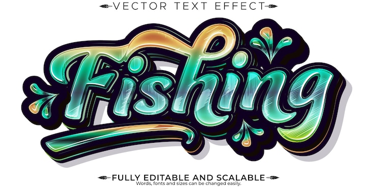 Vetor grátis efeito de texto editável de pesca estilo de texto de pesca e isca editável