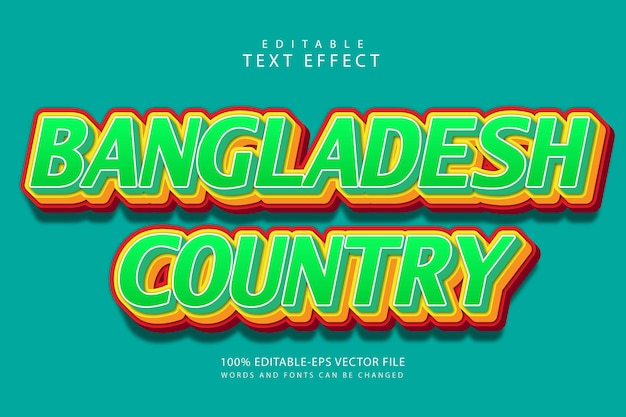 Efeito de texto editável do país de bangladesh estilo de desenho animado em relevo em 3 dimensões